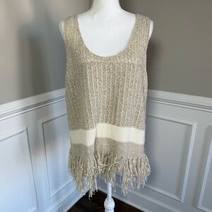 Lane Bryant Open Knit Sleeveless Sweater 18/20 Tunic Fringe Boho Hippie Beachy